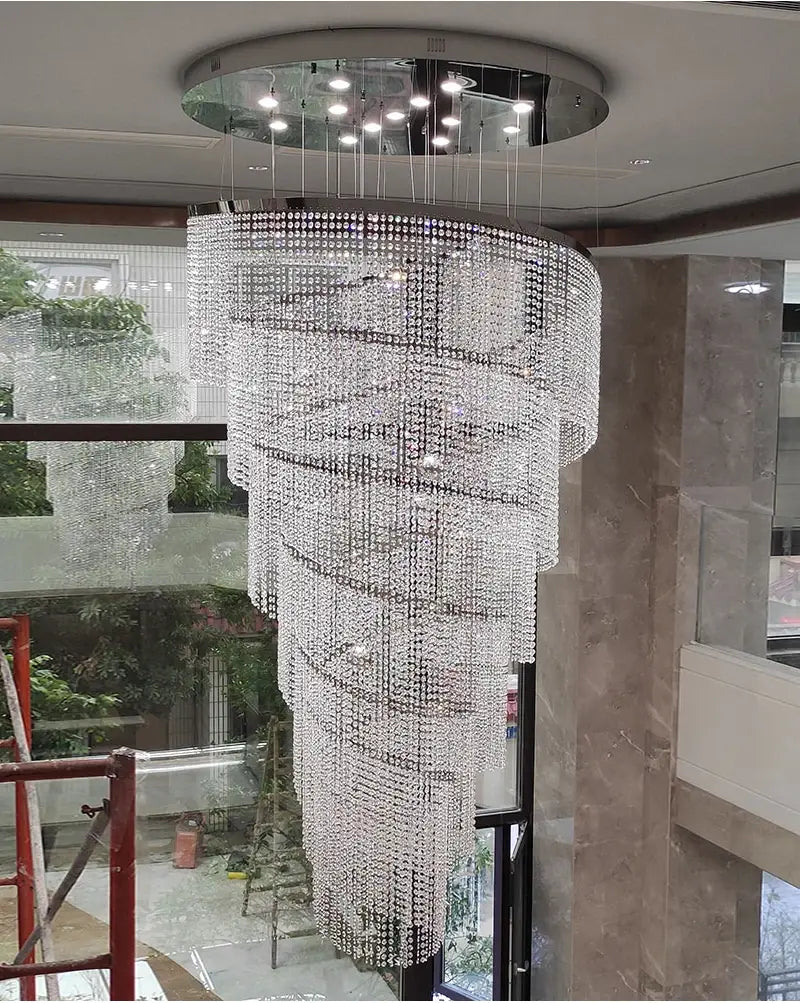 Luxury Large Spiral Crystal Chandelier for Staircase, Hallway