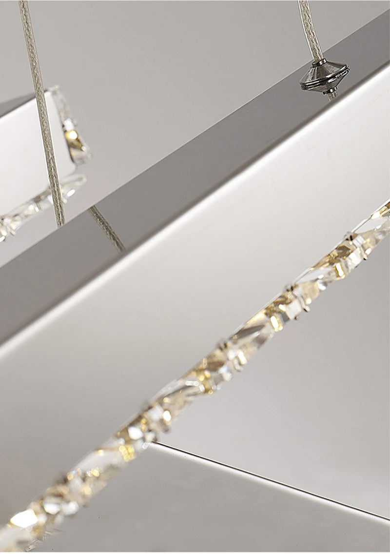 Moderner goldener rechteckiger Kristall-Kronleuchter für Esszimmer und Küche