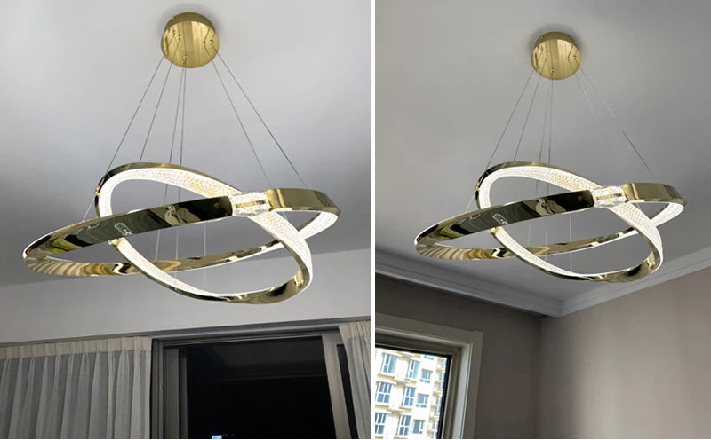 Moderner kreativer Ringkristall-Kronleuchter für Wohn- und Schlafzimmer