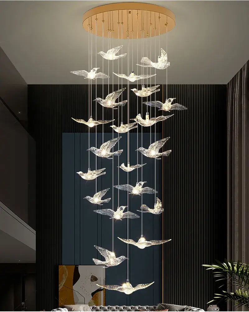 Luxuriöser Spiral-Kronleuchter im Vogel-Design für Treppen, Wohnzimmer, Flur