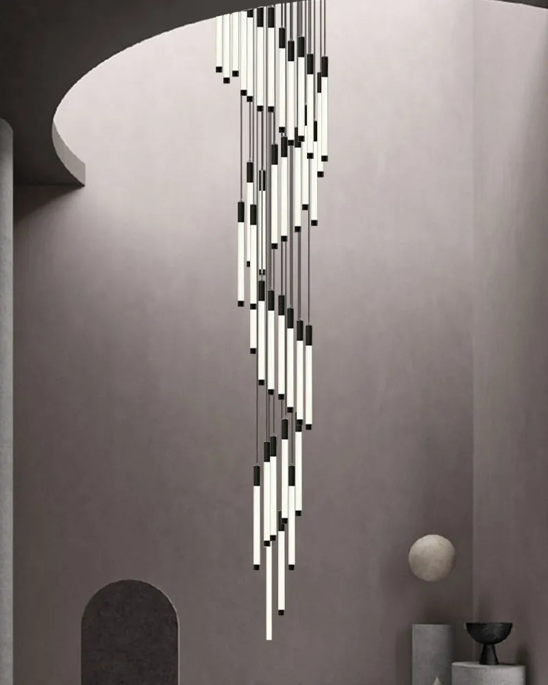 Langer LED-Streifen-Spiral-Kronleuchter für Treppenhaus, Lobby, Foyer