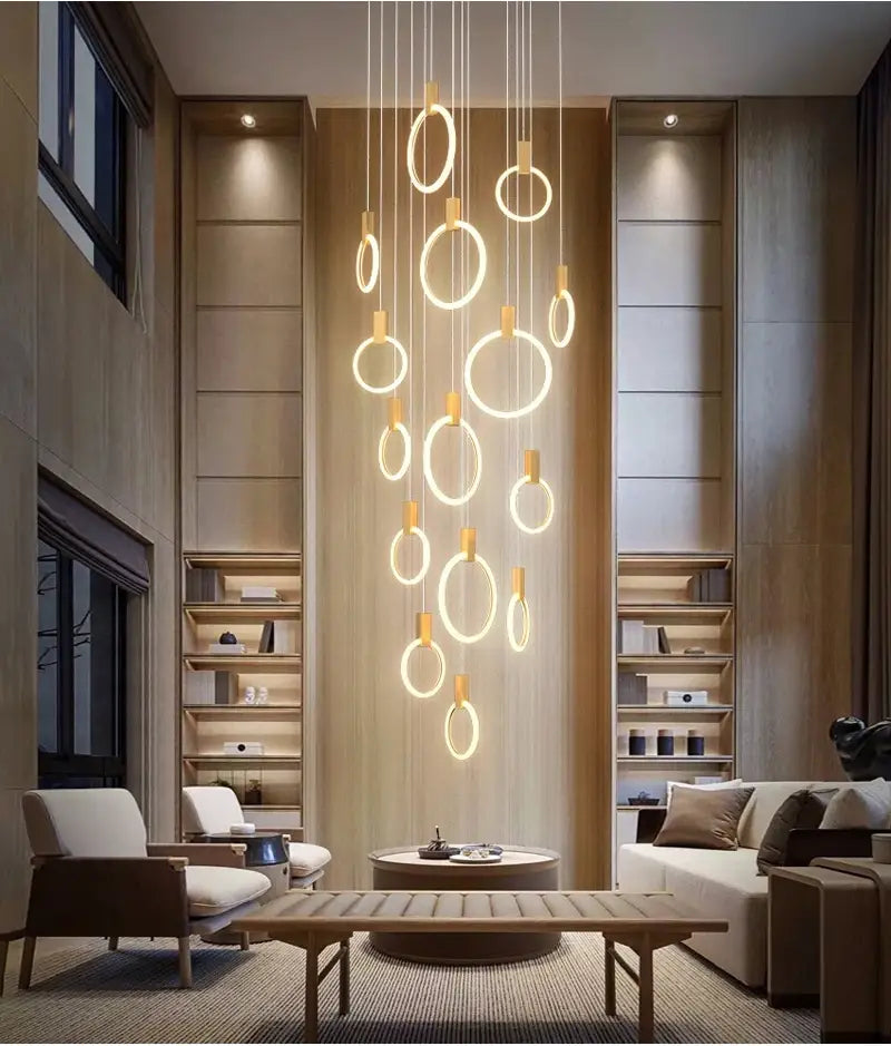 Luxuriöser runder hängender Acryl-Kronleuchter für Treppenhaus, Wohnzimmer