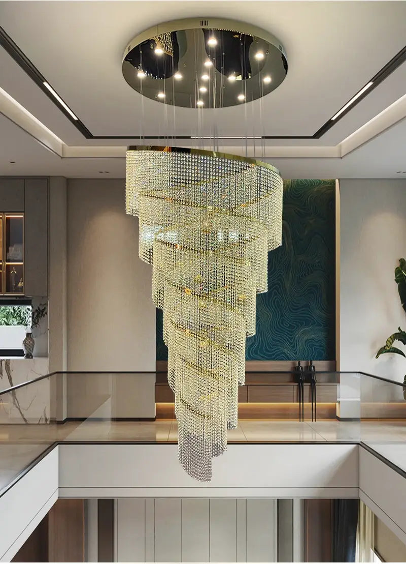 Luxury Large Spiral Crystal Chandelier for Staircase, Hallway