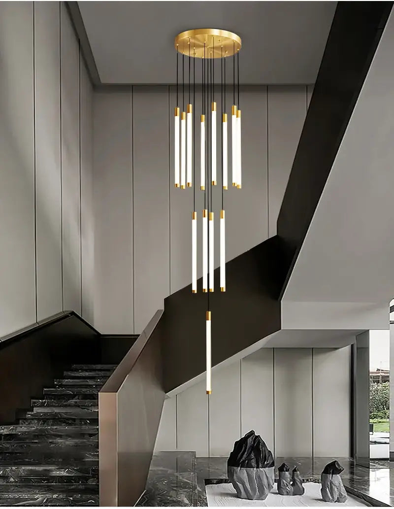 Luxuriöser langer LED-Streifen-Kronleuchter für Treppenhaus, Wohnzimmer, Foyer