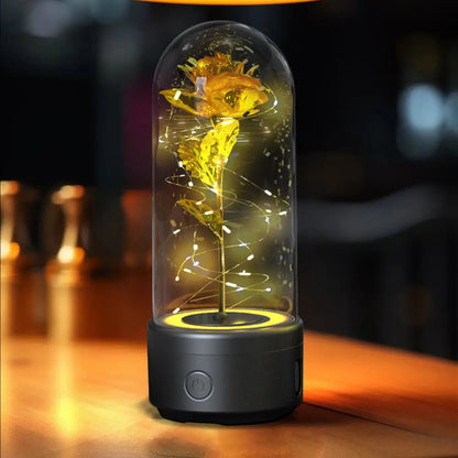 2-in-1 Rose LED Light & Bluetooth Speaker Gift - Black Base Gold Flower - Lighting >