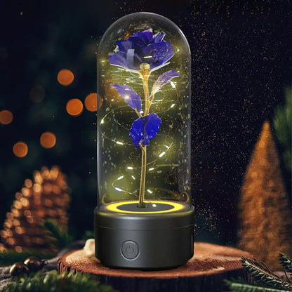 2-in-1 Rose LED Light & Bluetooth Speaker Gift - Black Base Purple Flower - Lighting >