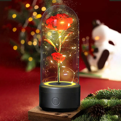 2-in-1 Rose LED Light & Bluetooth Speaker Gift - Black Base Red Flower - Lighting > Table