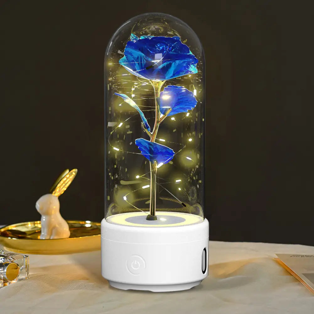 2-in-1 Rose LED Light & Bluetooth Speaker Gift - White Base Blue Flower - Lighting >