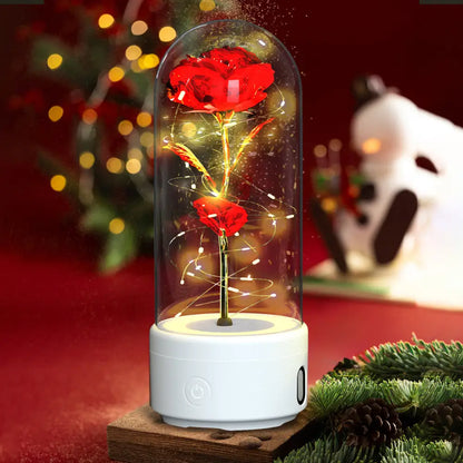 2-in-1 Rose LED Light & Bluetooth Speaker Gift - White Base Red Flower - Lighting > Table