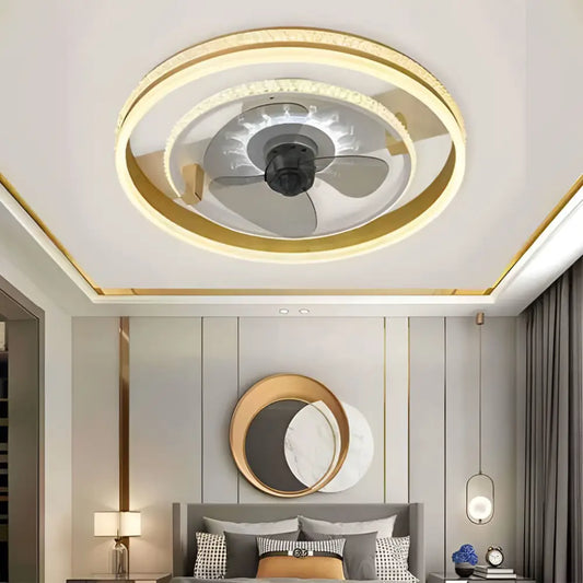 20 Inch Circular LED Modern Flush Mount Ceiling Fan Lamp - Gold - Lighting > lights Fans