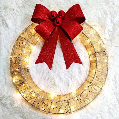 50CM LED Christmas Garland Wreath with Bowknot - Home & Garden > Decor Seasonal Holiday