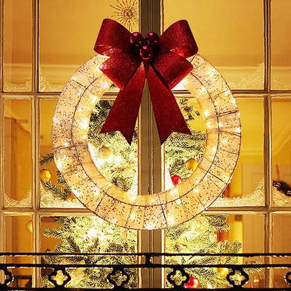 50CM LED Christmas Garland Wreath with Bowknot - Home & Garden > Decor Seasonal Holiday