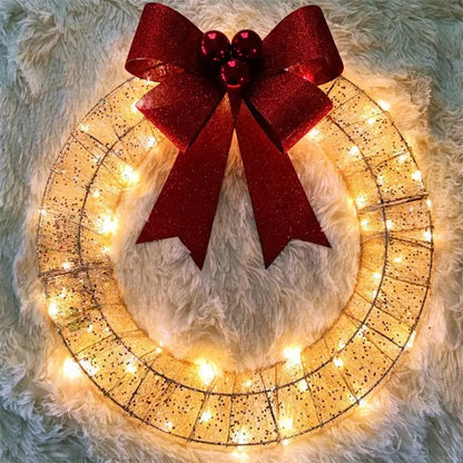 50CM LED Christmas Garland Wreath with Bowknot - Home & Garden > Decor Seasonal Holiday