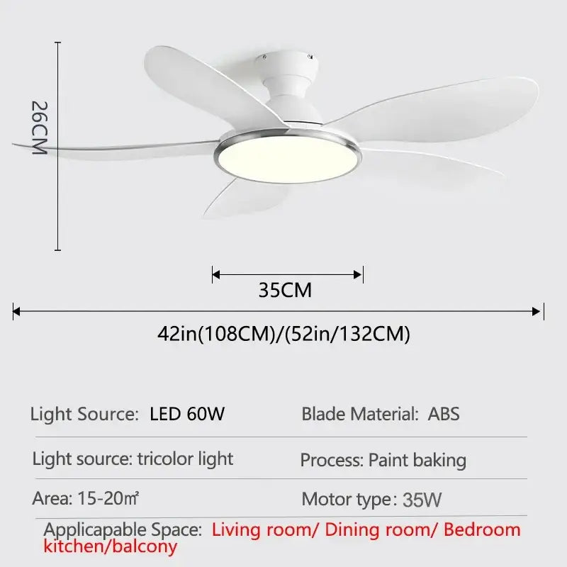 52 Inch Modern LED Ceiling Fan with Remote Control Pure white / 42 inch / 110 240V Fans