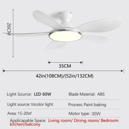 52 Inch Modern LED Ceiling Fan with Remote Control Pure white / 42 inch / 110 240V Fans