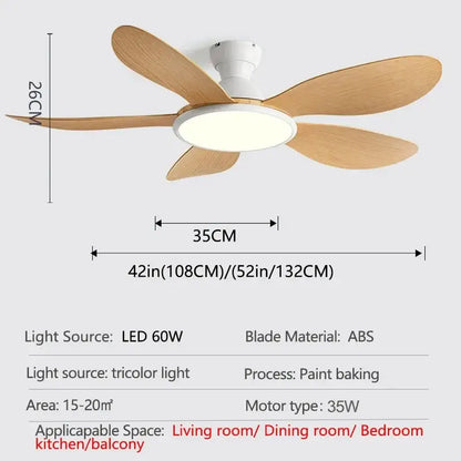 52 Inch Modern LED Ceiling Fan with Remote Control White wood grain / inch / 110 240V Fans
