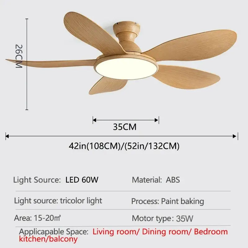 52 Inch Modern LED Ceiling Fan with Remote Control Whole wood grain / 42 inch / 110 240V