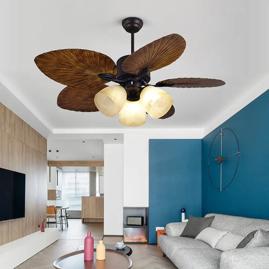52’’ Leaf Shaped Blades Rustic Inverter Ceiling Fan Light - Brown Lampshade