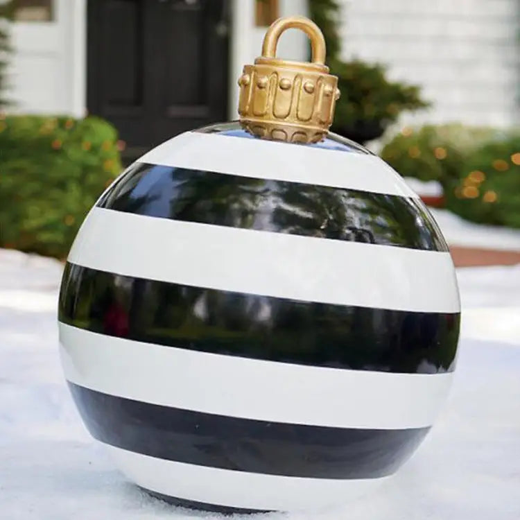 60CM Inflatable Christmas Ornament Ball – Outdoor PVC Decor - Black stripes / 1PC / 60cm