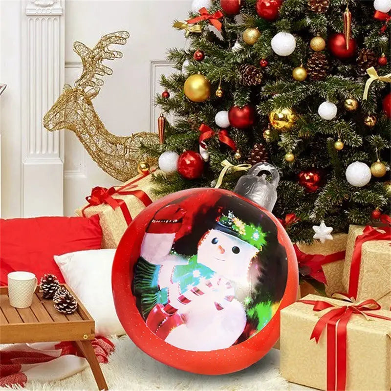 60CM Inflatable Christmas Ornament Ball – Outdoor PVC Decor - Double Sided Red Snowman