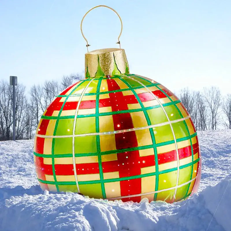 60CM Inflatable Christmas Ornament Ball – Outdoor PVC Decor - Green grids / 1PC / 60cm