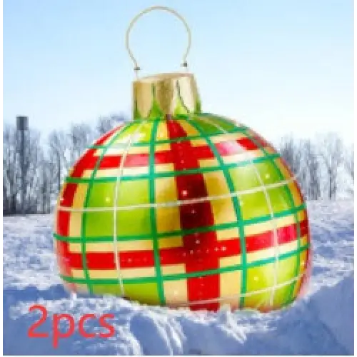 60CM Inflatable Christmas Ornament Ball – Outdoor PVC Decor - Green grids / 2PCS / 60cm