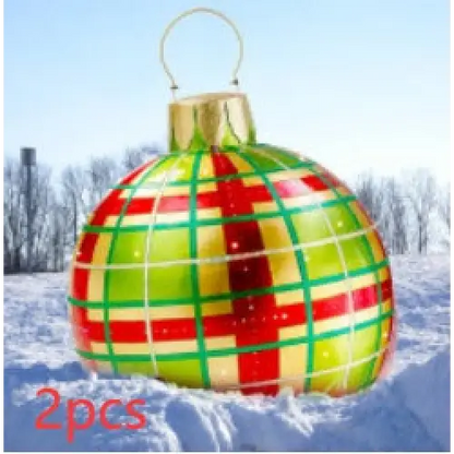 60CM Inflatable Christmas Ornament Ball – Outdoor PVC Decor - Green grids / 2PCS / 60cm
