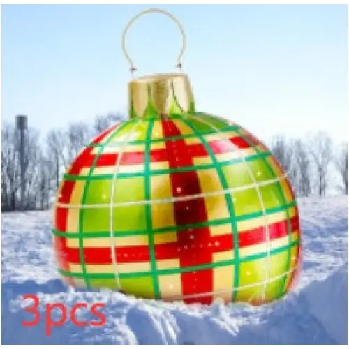60CM Inflatable Christmas Ornament Ball – Outdoor PVC Decor - Green grids / 3PCS / 60cm