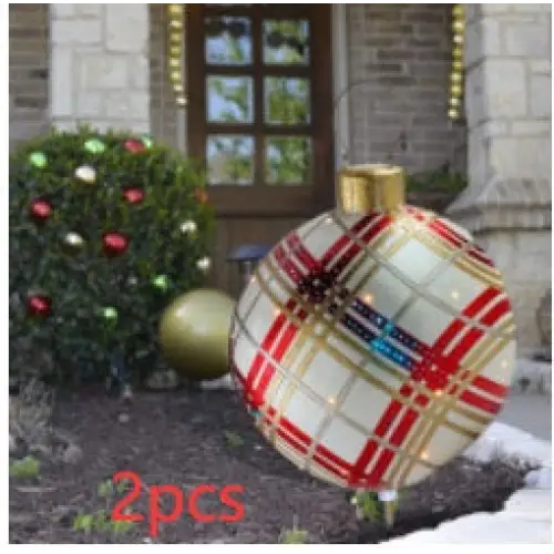 60CM Inflatable Christmas Ornament Ball – Outdoor PVC Decor - Red grids2 / 2PCS / 60cm