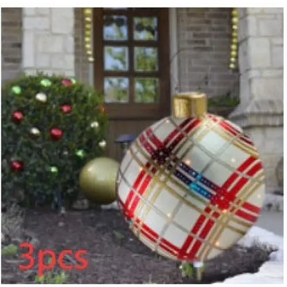60CM Inflatable Christmas Ornament Ball – Outdoor PVC Decor - Red grids2 / 3PCS / 60cm