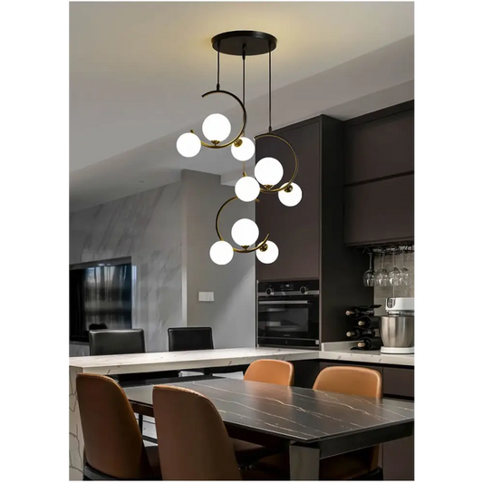 Artsy Iron Ball - Shaped Chandelier for Dining Living - Round 3Head / Milky Black Cool