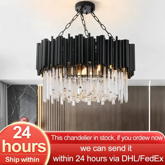 Black Luxury Chain Round Crystal Chandelier for Living Dining