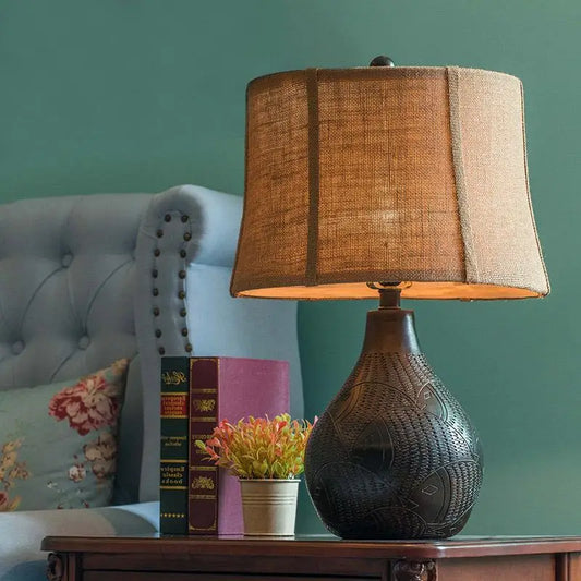 Brown Resin Vintage Textured Vase Table Lamp - 12’’ W x 20’’ H/30.48cm 50.8cm H