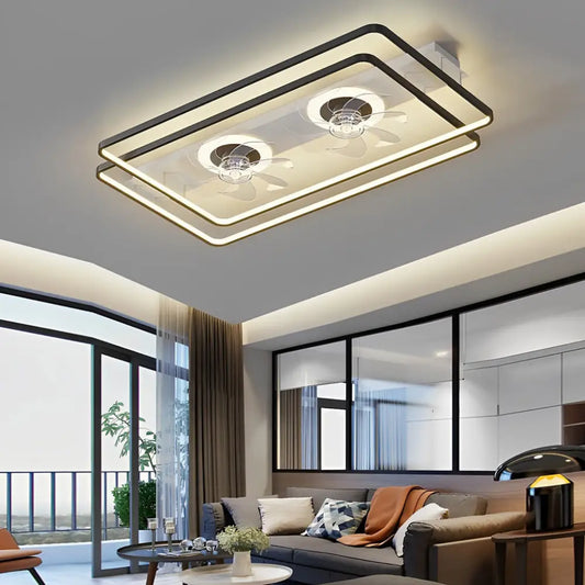 Creative Rectangular Bladeless Ceiling Fan Light with 2 Fans - Black