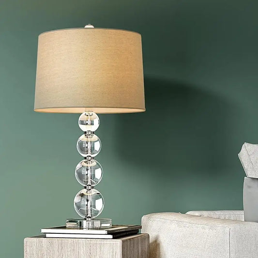 Crystal Bubble Table Lamp with Linen Shade - Lighting > & Floor Lamps