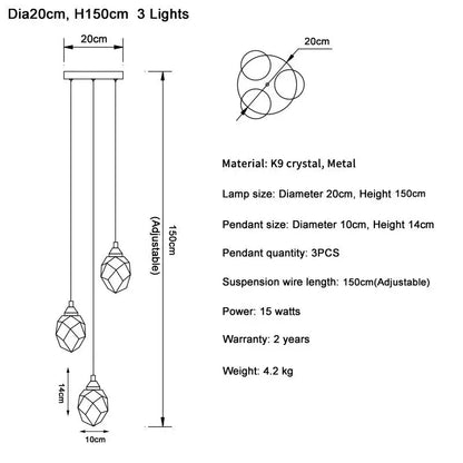 Diamond Crystal Ball Chandelier for Staircase Living Room - Dia20cm 3 lights / Gold