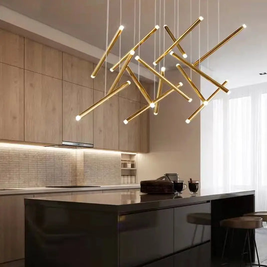 Gold Luxury Modern Led Strip Chandelier for Kitchen - 8 Lights / Cool Light, Dimmable