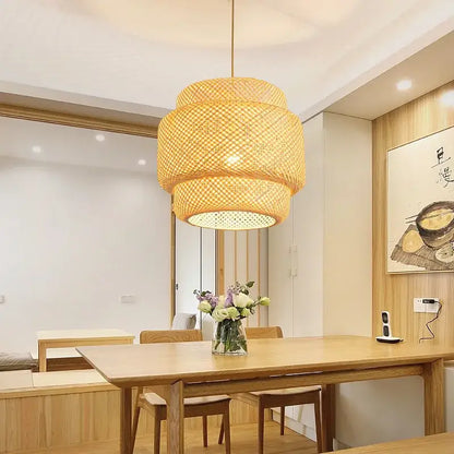 Hand‑Knitted Bamboo Pendant Lamp Natural Woven Light - Home & Garden > Lighting Fixtures