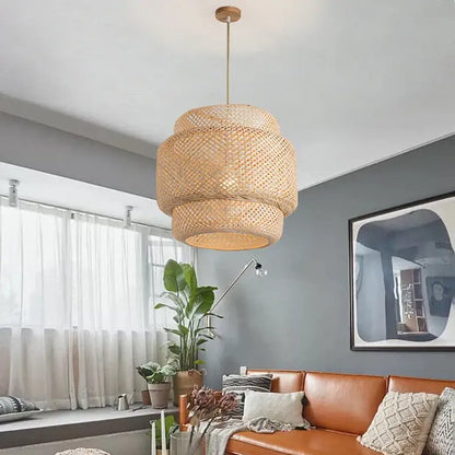 Hand‑Knitted Bamboo Pendant Lamp Natural Woven Light - Home & Garden > Lighting Fixtures