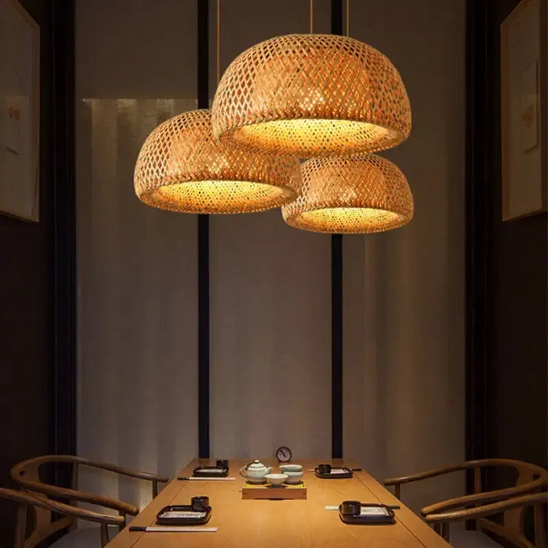 Hand‑Knitted Bamboo Pendant Lamp Natural Woven Light - Home & Garden > Lighting Fixtures