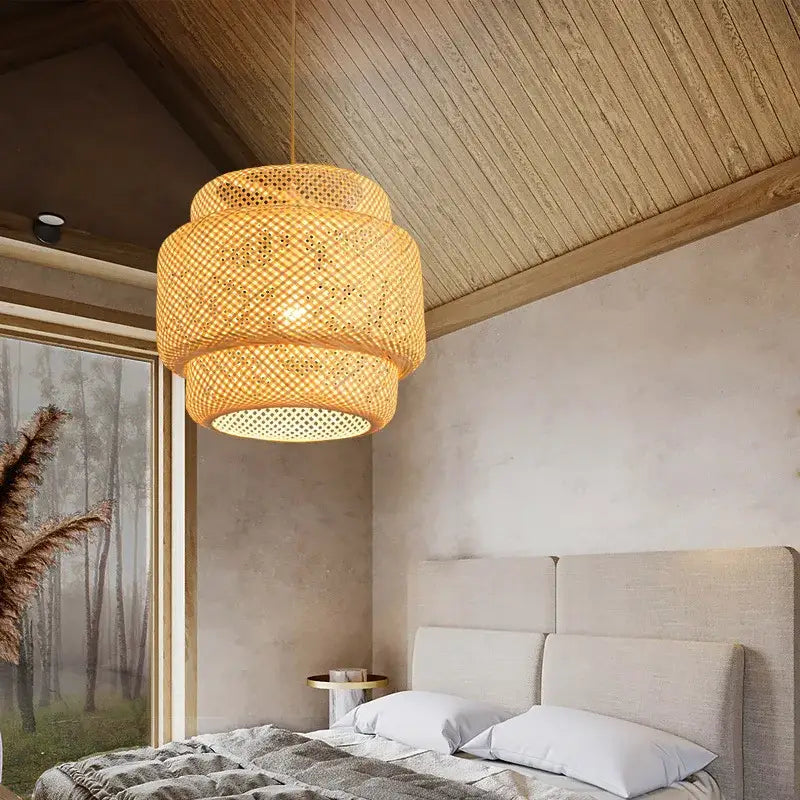 Hand‑Knitted Bamboo Pendant Lamp Natural Woven Light - Home & Garden > Lighting Fixtures