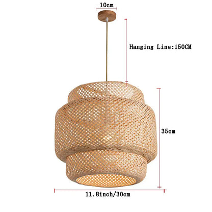 Hand‑Knitted Bamboo Pendant Lamp Natural Woven Light - style 02 - Home & Garden >