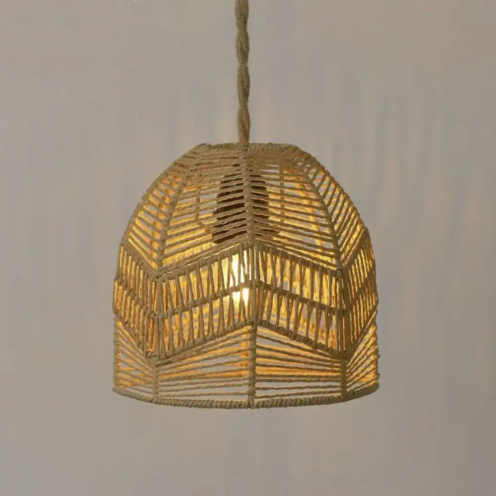 Hand‑Woven Paper Rope Lampshade Natural Rattan Cover - Chandelier