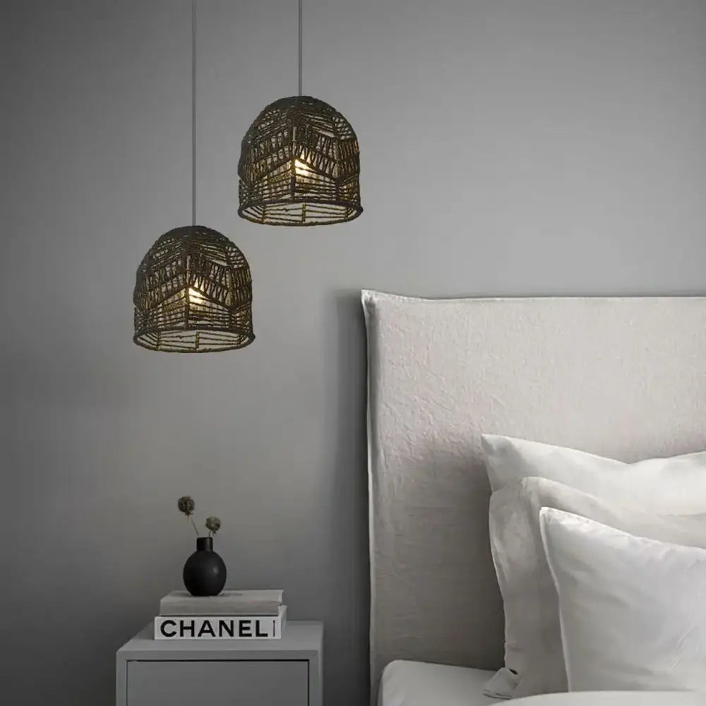 Hand‑Woven Paper Rope Lampshade Natural Rattan Cover - Chandelier