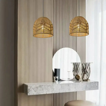Hand‑Woven Paper Rope Lampshade Natural Rattan Cover - Chandelier