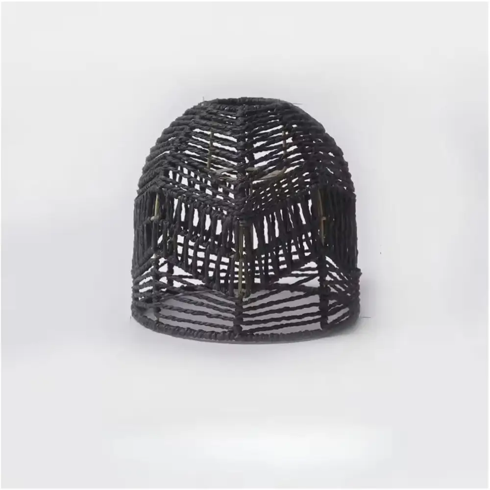 Hand‑Woven Paper Rope Lampshade Natural Rattan Cover - Black