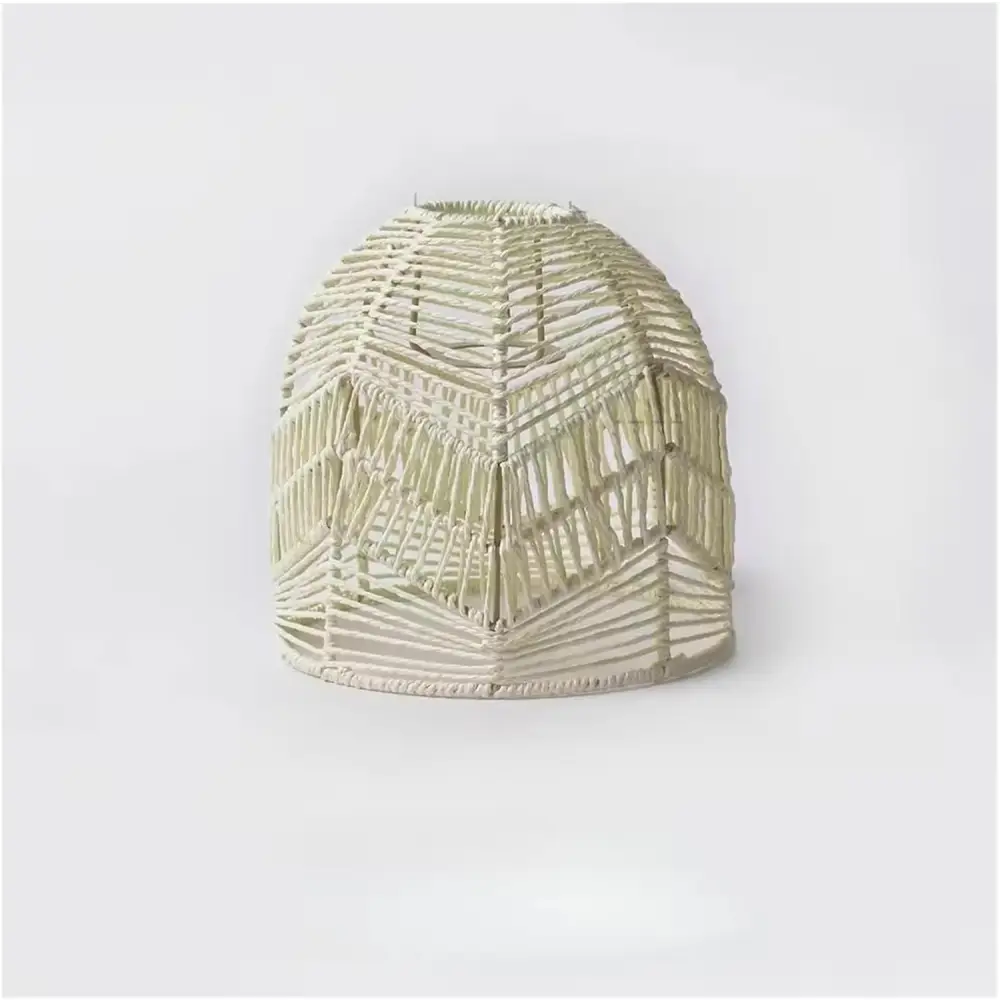 Hand‑Woven Paper Rope Lampshade Natural Rattan Cover - White