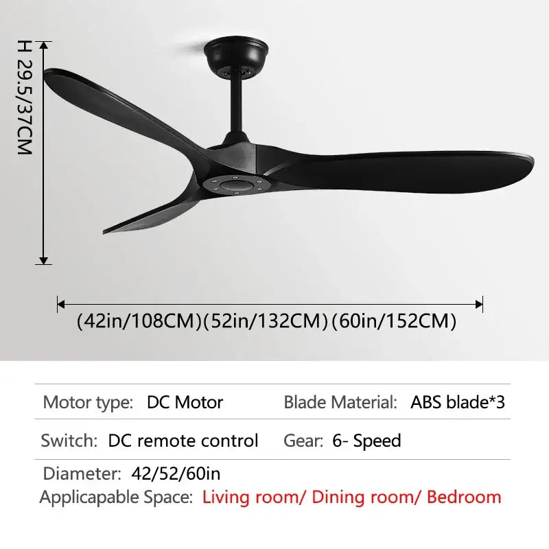 Industrial Vintage Ceiling Fan with Remote Control Pure black / 52inch / DC wall switch