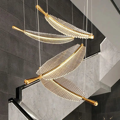 Large Crystal Staircase Creative Feather Chandelier - 3 Lights - Dia11.8’ / Warm Light
