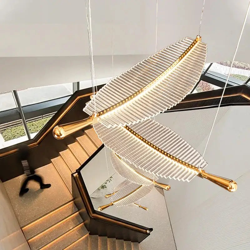 Large Crystal Staircase Creative Feather Chandelier - D11.8*H47.2’ / Warm Light
